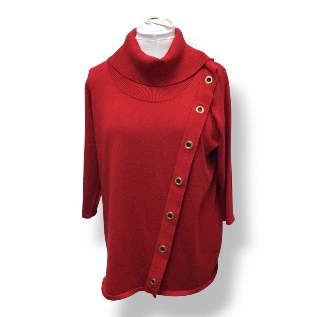 Bydesign Women’s Plus Size 3/4 Sleeve Cowl Neck Longline Sweater, Red, Size 2x